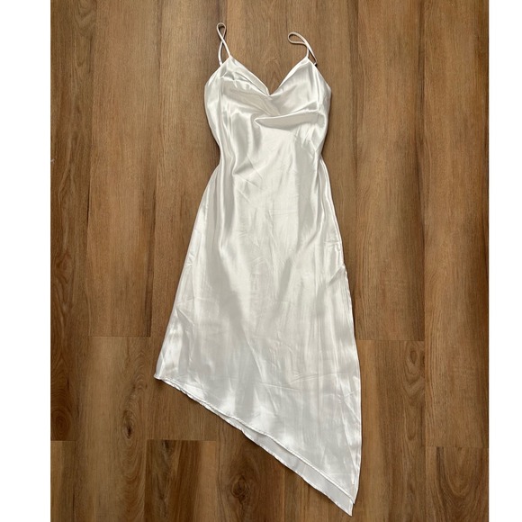 American Vintage Dresses & Skirts - Vtg white slip dress asymmetrical midi maxi‎ silky dress bride wedding S
